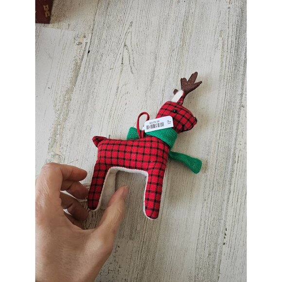 Pier 1 plush plaid reindeer ornament country folk Xmas tree - Picture 7 of 7